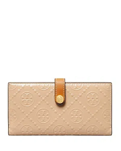 Tory Burch T Monogram Patent Embossed Leather Slim Zip Wallet In Brown