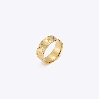 Tory Burch T Monogram Pave Ring In Tory Gold/crystal