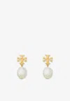 Tory Burch T-monogram Pearl Drop Earrings In Gold