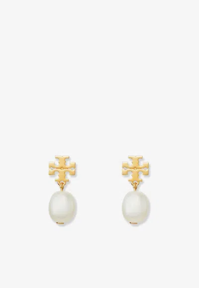 Tory Burch T-monogram Pearl Drop Earrings In Gold