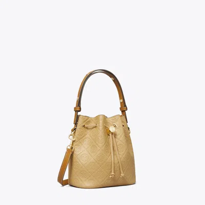 Tory Burch T Monogram Pebble Bucket Bag In Brown