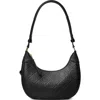 Tory Burch T Monogram Pebble Leather Crescent Shoulder Bag In Black