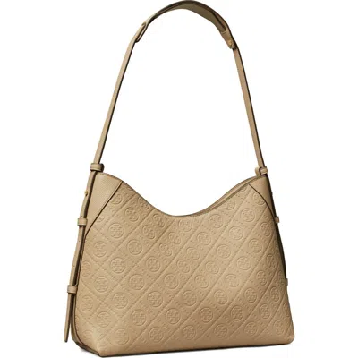 Tory Burch T Monogram Pebble Leather Messenger Bag In Brown