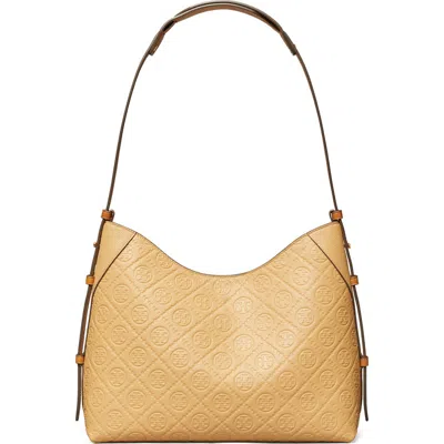Tory Burch T Monogram Pebble Leather Messenger Bag In Brown