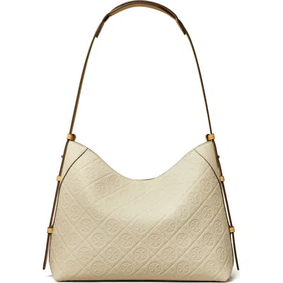 Tory Burch T Monogram Pebble Leather Messenger Bag In White