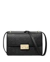 Tory Burch T Monogram Pebble Leather Shoulder Bag In Black