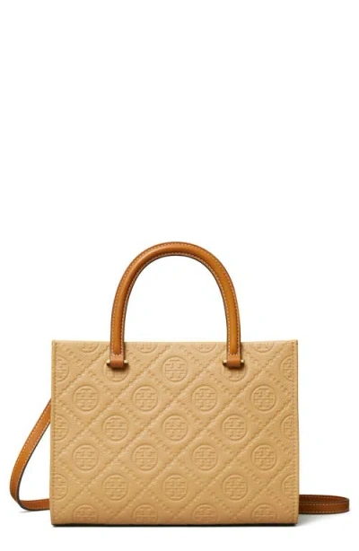 Tory Burch T Monogram Pebble Leather Square Tote In Brown