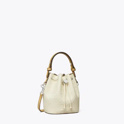 Tory Burch T Monogram Pebble Mini Bucket Bag In White