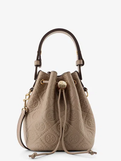 Tory Burch T Monogram Pebble Mini Leather Bucket Bag In Sand
