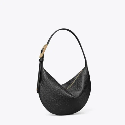 Tory Burch T Monogram Pebble Small Balloon Bag In Black