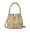 Tory Burch Mini T Monogram Leather Bucket Bag In Brown