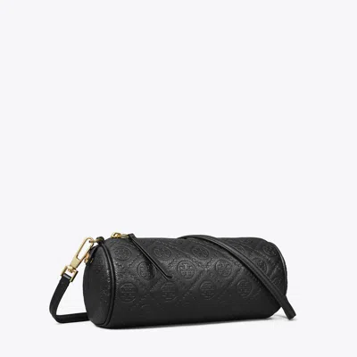 Tory Burch T Monogram Pebbled Cylinder Bag In Black