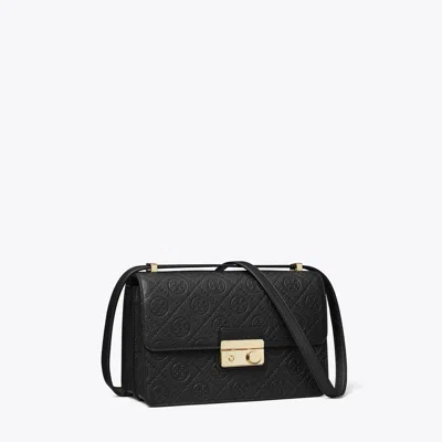 Tory Burch T Monogram Pebbled Shoulder Bag In Black