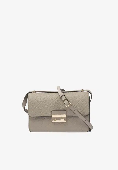 Tory Burch T Monogram Pebbled Shoulder Bag In Brown