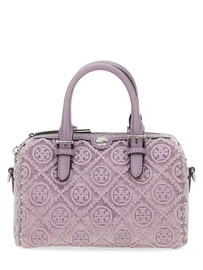 Tory Burch "t Monogram Petite Satchel Bag In Fil Coupé" In Lilac