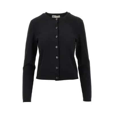 Tory Burch T Monogram Pointelle Knit Cardigan In Black
