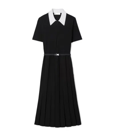 Tory Burch T Monogram Pointelle Pleated Dress In Multi