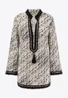 Tory Burch Silk And Cotton Tunic With Pixelated Logo Print