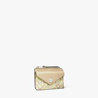 Tory Burch T Monogram Printed Leather Zip Card Case In Khaki Sand