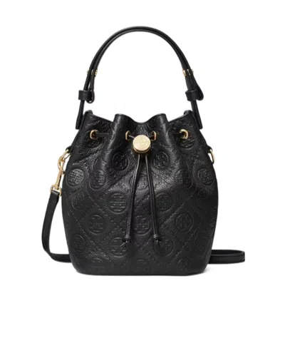 Tory Burch T-monogram Quilted Leather Bucket Bag In Black