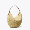 Tory Burch T Monogram Raffia Balloon Bag In Brown
