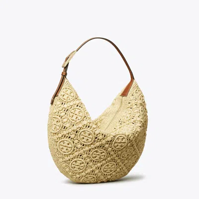 Tory Burch T Monogram Raffia Balloon Bag In Brown