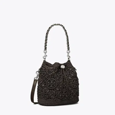 Tory Burch T Monogram Raffia Bucket Bag In Brown