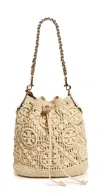 Tory Burch T Monogram Raffia Bucket Bag Natural