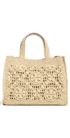 Tory Burch T Monogram Raffia Square Tote Natural