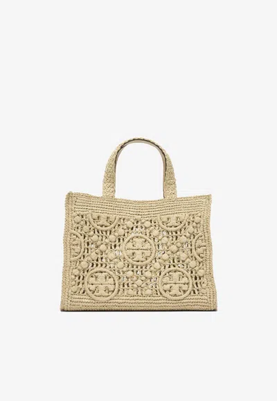 Tory Burch T Monogram Raffia Tote Bag