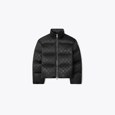 Tory Burch T Monogram Satin Puffer Jacket In Black