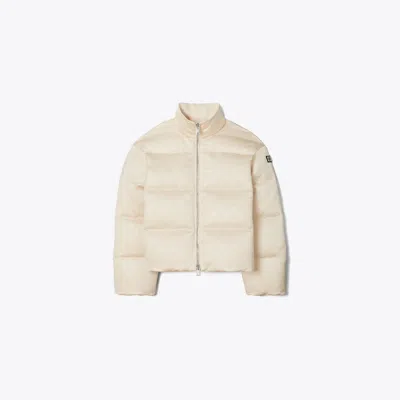 Tory Burch T Monogram Satin Puffer Jacket In Neutral