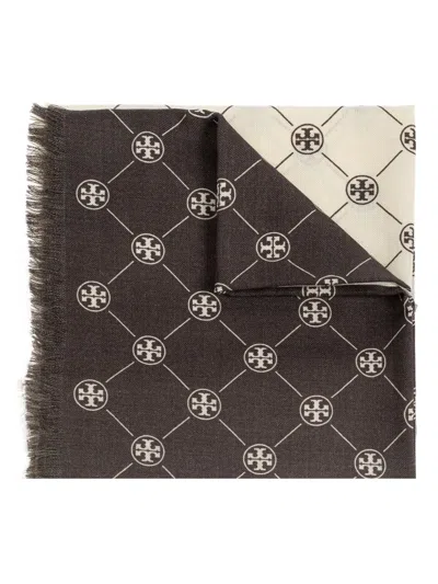 Tory Burch T Monogram Scarf In Grey