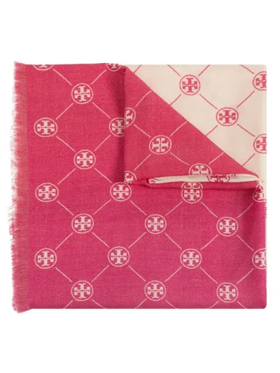 Tory Burch T Monogram Scarf In Pink