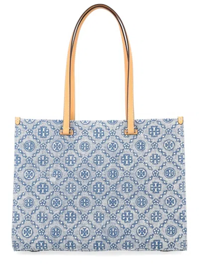 Tory Burch T Monogram Shopper Bag In Blue