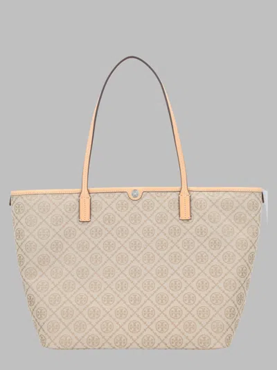 Tory Burch T Monogram Shopping Tote Bag, 29cm X 32cm X 16cm In Beige