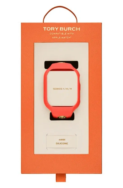 Tory Burch T-monogram Silicone Apple Watch® Watchband In Coral
