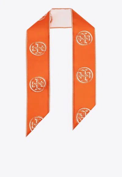 Tory Burch T Monogram Silk Ribbon Tie