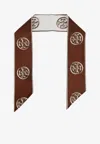 Tory Burch T Monogram Silk Ribbon Tie In Brown