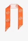 Tory Burch T Monogram Silk Ribbon Tie In Orange