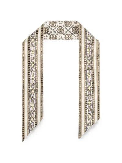 Tory Burch T Monogram Silk Scarf In Multi