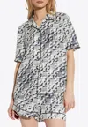 Tory Burch Silk Camp Shirt With Printed Monogram Pattern