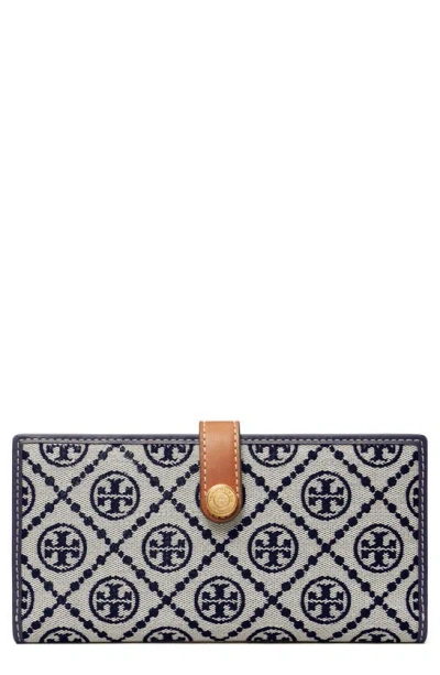 Tory Burch T Monogram Slim Wallet In Tory Navy/gold