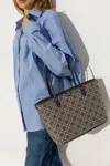 Tory Burch Small T Monogram Cotton Zip Tote Bag In Beige