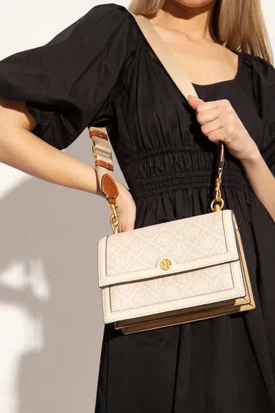 Tory Burch Small T Monogram Jacquard Shoulder Bag In Cream