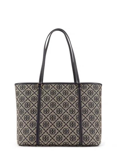 Tory Burch T Monogram Small Zip Jacquard Fabric Shopping Bag In Blue