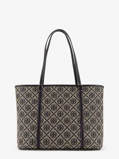 Tory Burch T Monogram Small Zip Jacquard Fabric Shopping Bag In Sand