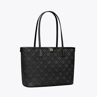 Tory Burch Small T Monogram Zip Tote In Black