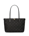 Tory Burch Small T Monogram Zip Canvas Tote Bag In Black/gold