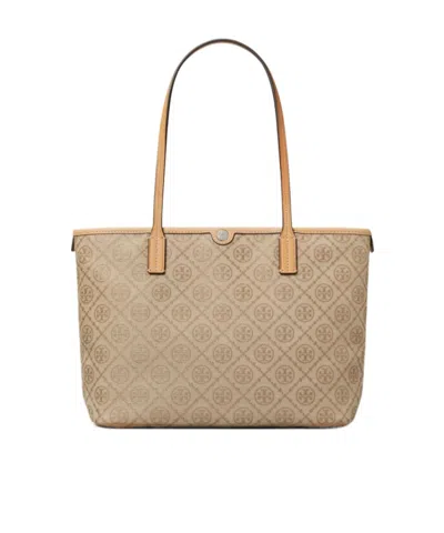 Tory Burch T Monogram Small Zip Tote In Brown